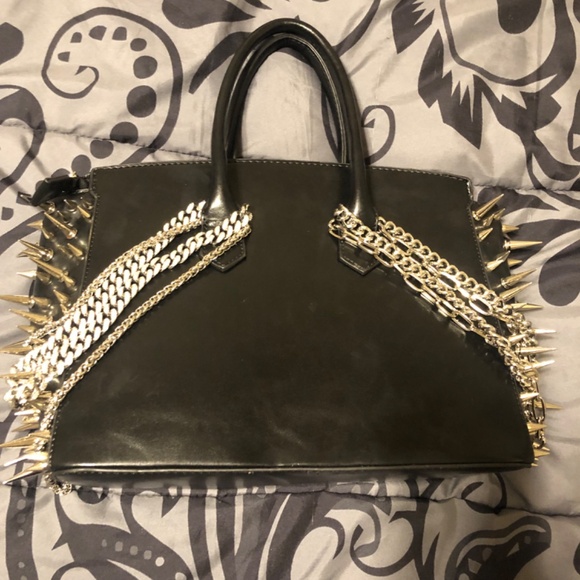 RARE SOLD OUT I BITE BACK spiked chain black silver bag purse tote - Picture 3 of 6
